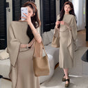 2025 New Style Maternity Two Piece Set for Spring and Autumn French Lazy High-End Sense Shawl Knitted Dress Outfit