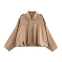 HH Autumn Women Loose Casual Oversize Jacket Vintage Solid Long Sleeve Zipper Suede Coat New Fashion Female Y2K Streetwear