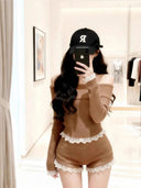 Sexy Retro One-Shoulder Knitted Sweater Two-Piece Set Short Style for Women Trendy Girl Outfit Autumn Winter New Arrival
