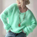 Lady Pullover Sweater Autumn Elegant V-neck Sweater Tops Causal Long Sleeve Solid Color Knitted Autumn Winter Womens Clothing