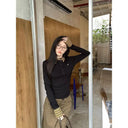American Plaid Fake Two Piece Right Shoulder Long Sleeve T-shirt for Women Slim Fit Polo Collar Inner Layering Shirt Top