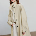 TOYOUTH Women Trench Coat 2025 Autumn New Barn Style Stand Up Collar Lightweight Mid Length Windbreaker Jacket
