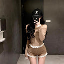 Sexy Retro One-Shoulder Knitted Sweater Two-Piece Set Short Style for Women Trendy Girl Outfit Autumn Winter New Arrival