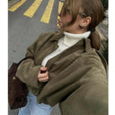 MUJER Faux Suede Bomber Jackets for Women Zip Oversized Jacket Woman Outerwears Padded Varsity Jackets Streetwear Women's Coats