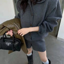 Two-piece Sweater Women's Temperament in Autumn and Winter 2025 Polo Neck Sweater High Waist Casual Shorts Suit