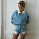 Tsiisd Women's Zip Oversized Jacket And Shorts Set Long Sleeve Collared Top High Waist Casual Streetwear Sporty Tracksuit Outfit