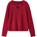 SENTUBILA Women's Glossy Coral Fleece Sweater Pullovers 2026 Autumn Hollow Round Neck Jumpers Soft Elegant Female Top W53EE3755