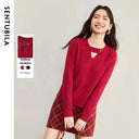 SENTUBILA Women's Glossy Coral Fleece Sweater Pullovers 2026 Autumn Hollow Round Neck Jumpers Soft Elegant Female Top W53EE3755