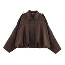 HH Autumn Women Loose Casual Oversize Jacket Vintage Solid Long Sleeve Zipper Suede Coat New Fashion Female Y2K Streetwear