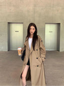Vintage Elegant Women Long Trench Casual England Long Sleeve Belt Coat Jacket Fall Winter Lady Sweet Retro Harajuku Pockets Tops