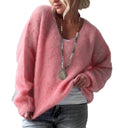 Lady Pullover Sweater Autumn Elegant V-neck Sweater Tops Causal Long Sleeve Solid Color Knitted Autumn Winter Womens Clothing