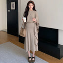 2025 New Style Maternity Two Piece Set for Spring and Autumn French Lazy High-End Sense Shawl Knitted Dress Outfit