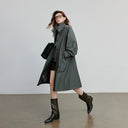 TOYOUTH Women Trench Coat 2025 Autumn New Barn Style Stand Up Collar Lightweight Mid Length Windbreaker Jacket